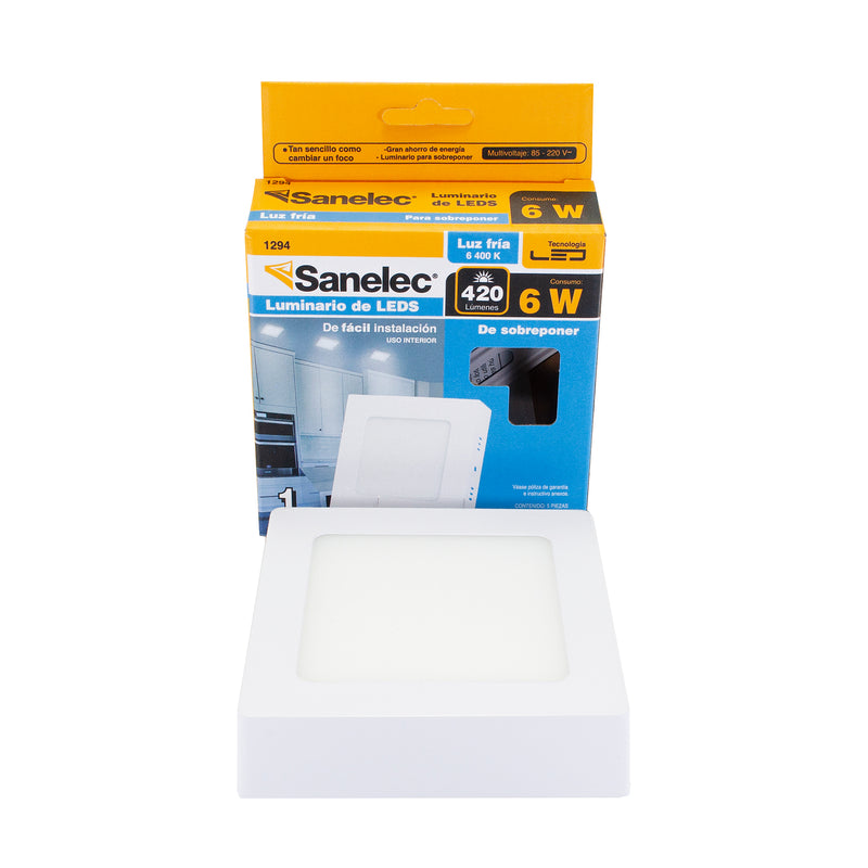 Luminario Sanelec led 6w sobreponer cuadrado frío