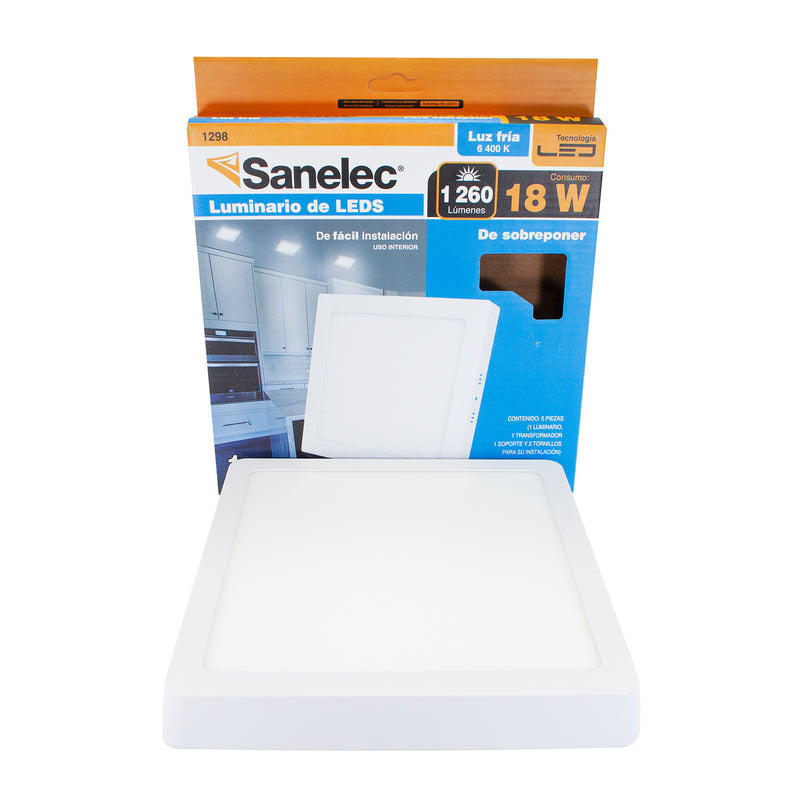 Luminario Sanelec led 18w sobreponer cuadrado frío