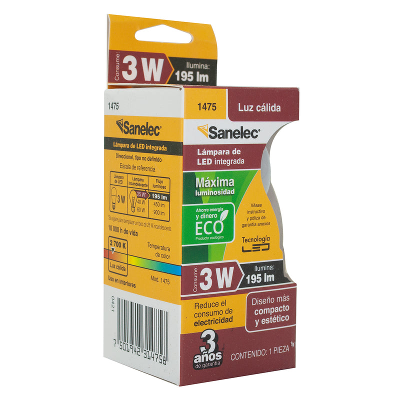 Foco sanelec bulbo led 3w 85-265v 3000k - La nueva eléctrica