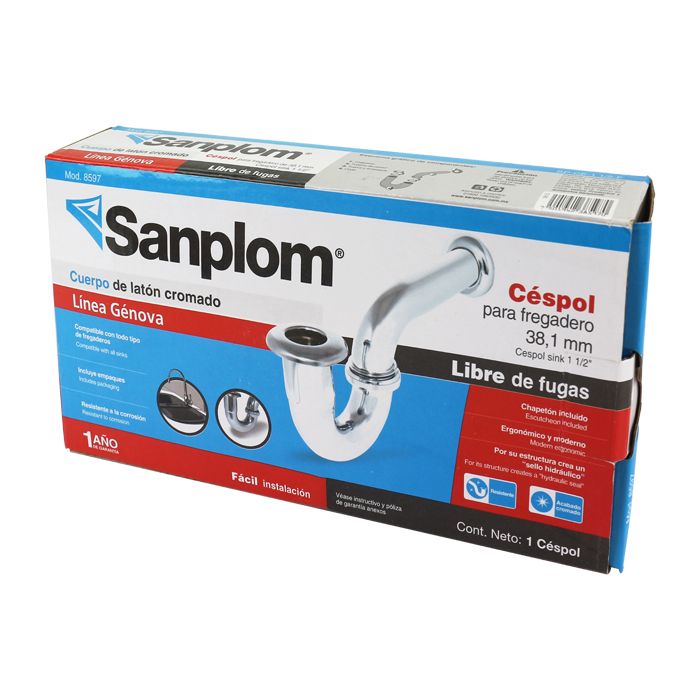 Cespol sanplom de laton cromado 1 1/2, para fregadero