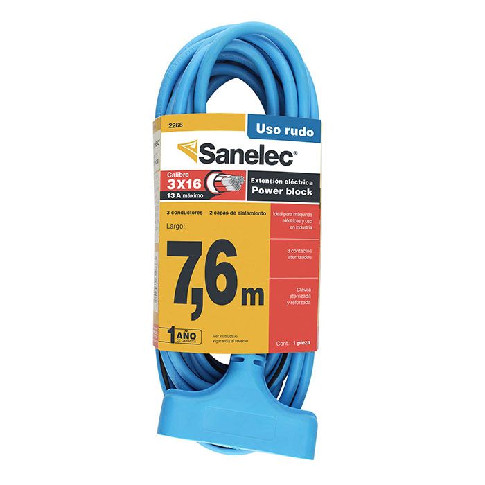 Extensión Sanelec uso rudo 7.6 mts azul 3x16