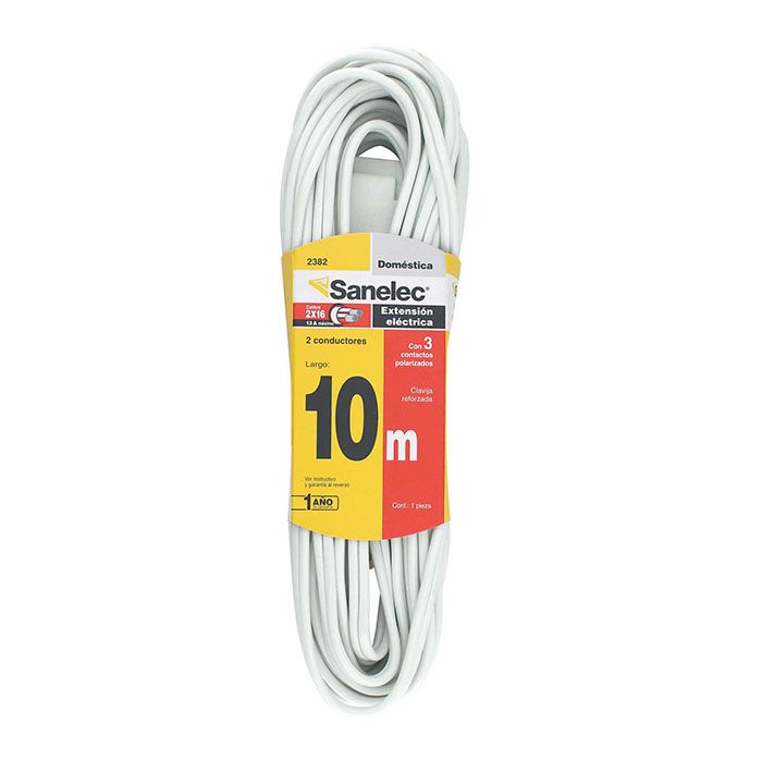 Extensión Sanelec doméstica 10 m blanca reforzada 2x18