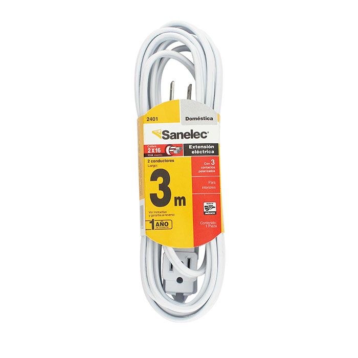 Extensión Sanelec doméstica 3 m blanca reforzada 2x20